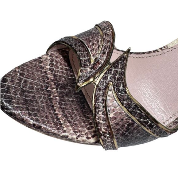 MIU MIU PYTHON LEATHER WOOD PLATFORM HIGH HEEL SHOES SIZE 37 ROCCI PLATINO BROWN - Picture 9 of 10